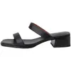 Sandalias de verano 2026 estilo francés de cuero suave con tiras y punta abierta para mujer, sandalias de tacón grueso de moda versátiles para mujer