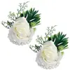 Corsage de Rosa Blanca para Boda Simulada de Venta Caliente Transfronteriza Estilo Europeo para Dama de Honor Boda Padrino Invitado de Bienvenida Corsage de Bosque