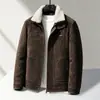 Jaqueta Masculina 2026 Outono/Inverno Gola Alta com Gola de Pelo Removível, Couro-Pelo Integrado, Casual de Negócios, Casaco Espesso e Quente