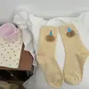 Calcetines Lindos de Oso de Dibujos Animados para Niñas Estilo Coreano Calcetines Estilo Ins Hilo de Punto Flocado Calcetines Apilados para las Cuatro Estaciones