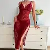 Comercio Exterior Europeo y Americano Transfronterizo Lencería Tallas Grandes Encaje Transparente Sexy Abertura Bodycon Falda Tentación Sin Quitarse Vestido Largo para Mujer