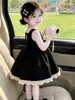 Vestido Chaleco de Encaje Negro Estilo Coreano Nuevo Verano 2026 Vestido Negro Francés Elegante sin Espalda Estilo Hepburn para Niñas