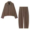 Ropa Europea y Americana Transfronteriza para Mujer AliExpress Venta Caliente Moda Casual Chaqueta Abrigo de Piloto Doble Botonadura + Pantalones Cónicos con Cremallera