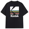 Camiseta Gráfica Logo Arco-Íris Abertura Câmera Kodak Masculina Algodão Vintage Street Preta 2026 Nova