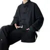 Camisa de Lino con Botones Estilo Chino para Hombre de Manga Larga Chaqueta Mandarín Estilo Chino Hanfu Abrigo Tang Talla Extra Abrigo Oversize para Hombre
