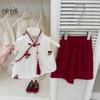 [Ningli] Roupa de Estilo Chinês para Meninas 2025 Novo Terno de Verão Menininha Bebê Shorts Colete Conjunto de Duas Peças