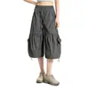 Directo del fabricante: Pantalones cortos de trabajo estilo americano con cordón y correa, diseño plisado, corte cropped para hombres y mujeres, con bolsillos grandes y piernas anchas, shorts de verano