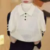 Polo Infantil de Punto Liso Delgado Hueco Cuello Solapa Casual Versátil Superior Moda Seda de Hielo Estilo Coreano Camiseta