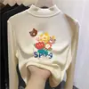 Camada base feminina de fleece com gola alta parcial, roupa infantil de desenho animado para primavera/outono/inverno, blusa interna quente para crianças, moderna