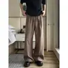 Pantalones casuales de pierna recta, corte holgado, estilo 'old money', marca de moda, lino sintético, finos, sencillos, pantalones de pierna ancha con caída para adolescentes, ropa de verano para hombre
