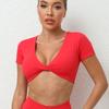 Autumn Twist Yoga Manga Corta Ajustado Cuello en V Camiseta Deportiva de Manga Corta Top a Prueba de Golpes Secado Rápido Ropa para Correr Fitness
