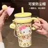 Taza de Hielo Muy Atractiva con Lindo Diseño de Gato de Dibujos Animados, Acero Inoxidable con Asa y Popote, Taza Térmica Portátil para Estudiantes Mujeres