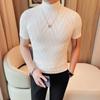 Tiktok fornece camiseta de gola alta de manga curta masculina primavera e verão, nova camisa de gola média de cor sólida e slim fit estilo coreano