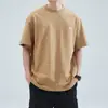 Camiseta de Manga Corta de Peso Pesado Hansca para Hombre Verano 2025 Nuevo Negro Cuello Redondo Suelto Casual Algodón Top Bordado