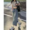 Pantalones Cortos de Mezclilla Lavada American Retro Talla Grande Streetwear para Mujer Verano Sueltos Casual Versátiles Pierna Ancha