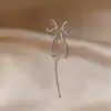 Brincos de Zircônia Super Brilhante Estilo Coreano com Argola e Pingente de Laço e Franja, Brincos Minimalistas, Brincos de Luxo Leve de Alta Qualidade para Mulheres