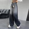 Calça Feminina 2025 Nova Moda Primavera e Outono Tendência Estilo Coreano Infantil Jeans de Perna Larga Degradê para Crianças Maiores