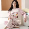 Pijama Feminino de Algodão Puro com Manga Longa 2026 Novo Estilo Primavera/Outono Casual Usável Desenho Animado Doce Roupas de Casa