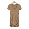Vestido sexy de manga corta plisado con escote en V para mujer, estilo chic, estilo europeo y americano, ajustado, para verano de 2023.