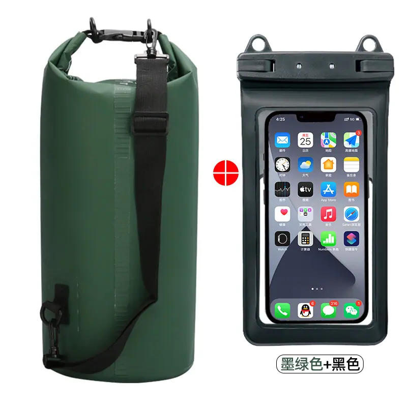 夹网防水桶+双挂钩实色PVC手机袋=墨绿色+黑色组合款