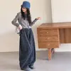 Pantalones de cuadros de pierna ancha para niñas, pantalones a cuadros retro versátiles casuales para niños mayores, pantalones de moda sueltos estilo coreano para primavera y otoño