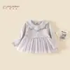 Vestido de Outono com Manga Longa para Meninas 2026 Nova Moda Roupas de Renda para Bebês Meninas Tops Infantis Primavera e Outono