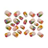 Uñas Usables Europeas y Americanas Estilo Ins Frescas y de Moda, Uñas Postizas Cuadradas Cortas de Flores Multicolor, Uñas de Manicura