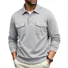 Sudadera de otoño para hombre con cuello, de un solo botón, manga larga, informal, de color liso, jersey de punto