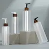 Frasco de Pressão Cilíndrico 500ml para Hotel Transfronteiriço Frasco Recarregável Frasco de Loção Pet Marrom Frasco de Gel de Banho Frasco de Shampoo