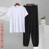 Nuevo traje casual de seda helada para hombre de verano, pantalones jogger de manga corta de verano, talla grande y holgada