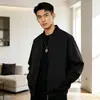 Jaqueta aviador unissex masculina de alta qualidade e estilosa, corte solto, tecido fosco, cor sólida, jaqueta off-white