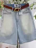 Shorts de Mezclilla Azules Vintage para Mujer, Verano 2026, Delgados de Cintura Alta Adelgazantes de Línea A de Cinco Puntos con Flecos Pantalones de Pierna Ancha