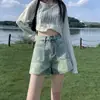 Shorts de Mezclilla Azules Retro de Cintura Alta para Mujer Verano 2025 Nuevos Sueltos Adelgazantes Finos de Pierna Ancha de Línea A Hot Pants