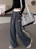 Pantalones deportivos de algodón estilo americano para mujer, nuevos pantalones largos de pierna ancha sueltos bordados de cintura alta para otoño e invierno, casuales y versátiles