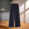 Pantalones de pierna ancha de lino de seda de morera para mujer, pantalones de lino con sensación fresca, nuevos de verano 2026, cintura alta elástica, transpirables, de pierna recta