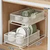 Estante de almacenamiento extraíble para gabinete de cocina, estante de capas, varios, cesta extraíble de almacenamiento para gabinete debajo del fregadero de doble capa