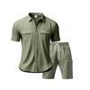 Conjunto de Dos Piezas Europeo y Americano Independiente Transfronterizo de Manga Corta y Pantalones Cortos Color Sólido Ropa de Trabajo Deportiva Casual Holgada Traje de Camisa