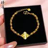 Pulsera de Mariposa Dorada Perla Hielo Triturado, Pulsera de Calabaza Corazón Perla de la Suerte, Trébol de Cuatro Hojas Oro Arena, Venta Directa del Fabricante