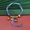 Pulseira Colorida de Corda com Fio Vermelho para o Ano de Nascimento, Pulseira de Casal da Família de Três Besta Dourada Engolindo, Pulseira de Reencarnação Tecida à Mão