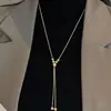 Collar de diseño largo de alta gama al por mayor, cadena para suéter de estilo frío ajustable retro, collar de cuentas europeo y americano
