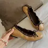 Primer Encuentro Jifa Retro Francés Cuadros Suela Suave Zapatos Planos de Ballet para Mujer Zapatos Mecedores Lazo Plisados Zapatos de una Sola Pieza