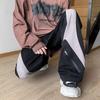 Calça masculina estilo americano outono e inverno marca de moda cor retrô combinando zíper calça high street perna larga solta varrendo calça casual