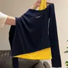 Camiseta Asimétrica de Manga Larga para Niña, Estilo Nuevo de Principios de Otoño, Efecto Dos Piezas, Ligeramente Transparente, Corte Ajustado, Camiseta Base, Top para Niña