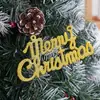 Decoraciones navideñas de plástico galvanizado letrero de letra en inglés MerryChristmas colgante para decoración de árbol de Navidad