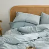Conjunto de Quatro Peças Liso Colorido 100% Algodão Algodão Lavado Estilo Nórdico Dormitório Estudantil Roupa de Cama 100% Algodão Capa de Edredom Lençol com Elástico