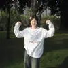 Top de Manga Larga de Algodón Puro con Diseño Único para Mujer Talla Grande, Camiseta Base Suelta Estilo Americano de Otoño