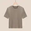 Camiseta básica gola redonda para mulheres, novo modelo primavera e outono 2026, feita de algodão modal e lã, caimento justo, toque de alta qualidade, blusa de manga média
