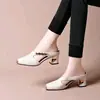 Zapatillas Francesas de Medio Pie para Mujer, Puntera de Cuero Suave, Nuevo Estilo Verano 2026, Sandalias Mula Planas de Punta Cuadrada, Sandalias Retro para Exteriores