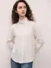 LN Orden Estilo Commuting Lino Un Botón Rayas Manga Larga Camisa Holgada Casual Adelgazante Top de Otoño Mujer
