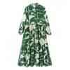 Vestido Camisero Verde Estampado de Manga Larga para Mujer Estilo Europeo y Americano Nuevo 2025 al por Mayor en Stock